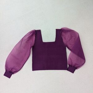 NWT House of Harlow 1960 | Sheer Puff Sleeve Top Grape Juice Medium Cropped